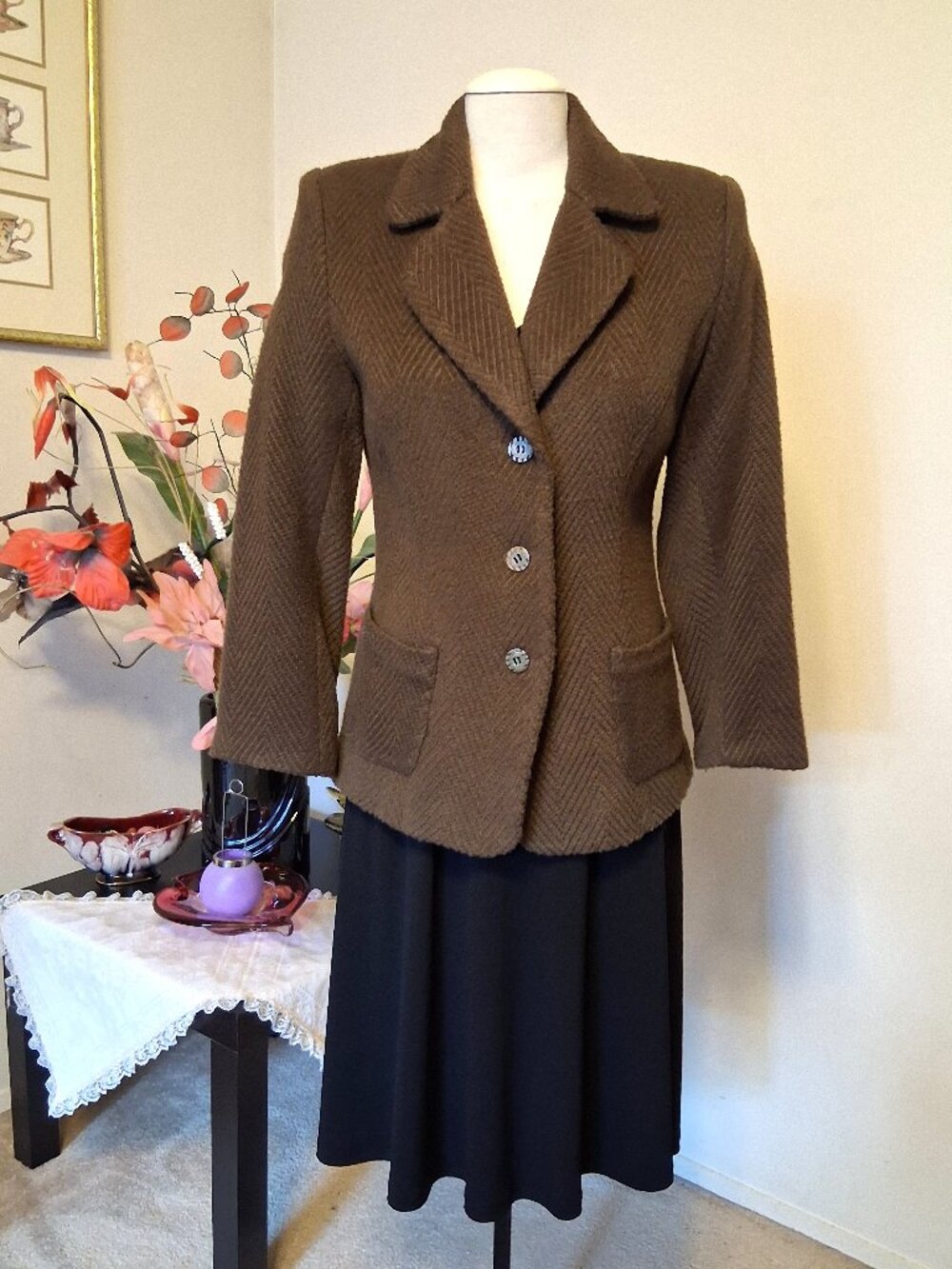 Cotton Blend Brown Lined Blazer Jacket Wrinkle Resistant Tailored Blazers Women
